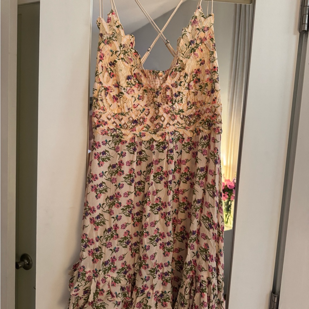 Free People Women's Adella Floral Print Sleeveless Slip Mini Dress - Size Large